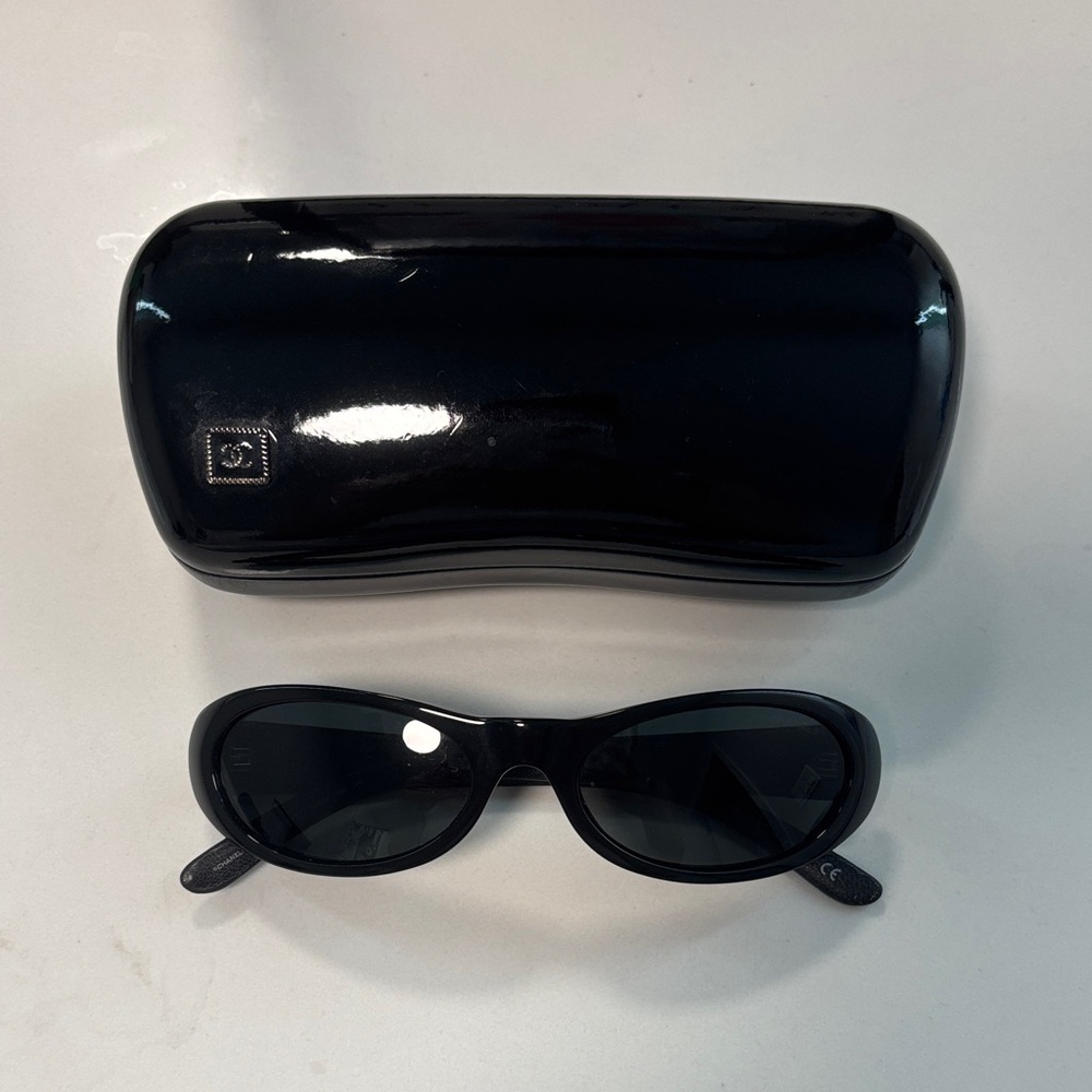 Vintage CHANEL Black Sunglasses with Original Case